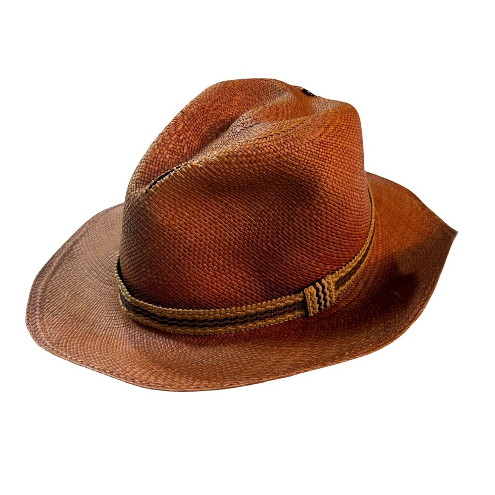 Vintage Handwoven Ecuador Straw Cowboy Hat Western Panama Havana Cigar Ranch Hat
